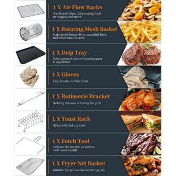 Air Fryer Oven, 20 Quart Large Air Fryer Oven Combo, 1800W Airfryer Toaster Oven, 10 in 1 Multi-Functional Oilless Cooker with 360° Air Circulation / LED Digital Screen / 9 Accessories, ETL Certified