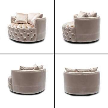 Pannow Swivel Barrel Chair, Modern Akili Swivel Accent Chair, Velvet Round Barrel Chair for Home Living Room/Modern Leisure Chair with 3 Pillow (42.9 Inch, Beige)