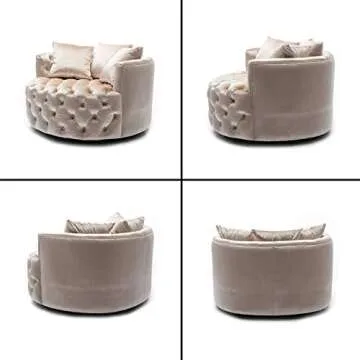 Pannow Swivel Barrel Chair, Modern Akili Swivel Accent Chair, Velvet Round Barrel Chair for Home Living Room/Modern Leisure Chair with 3 Pillow (42.9 Inch, Beige)