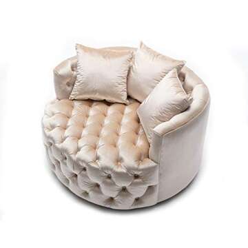 Pannow Swivel Barrel Chair, Modern Akili Swivel Accent Chair, Velvet Round Barrel Chair for Home Living Room/Modern Leisure Chair with 3 Pillow (42.9 Inch, Beige)