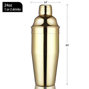Etens Gold Cocktail Shaker - 24oz Stainless Steel Luxe Barware