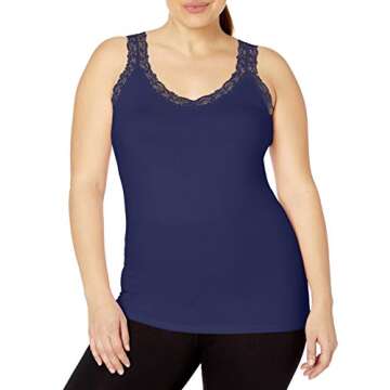 Just My Size Plus Size Lace Trim Tank Top for Women