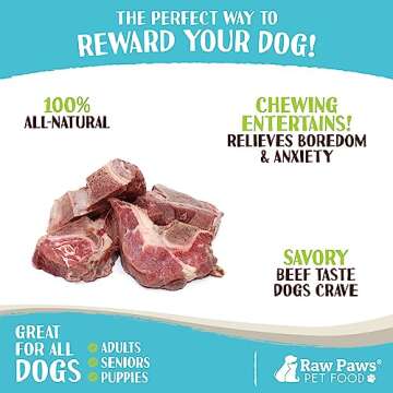 Raw Paws Meaty Beef Bones for Dogs, 8-lb - Made in USA - Frozen Raw Bones for Dogs - Raw Beef Bones - Frozen Dog Bones - Raw Dog Bones for Aggressive Chewers - Frozen Raw Meaty Dog Bones