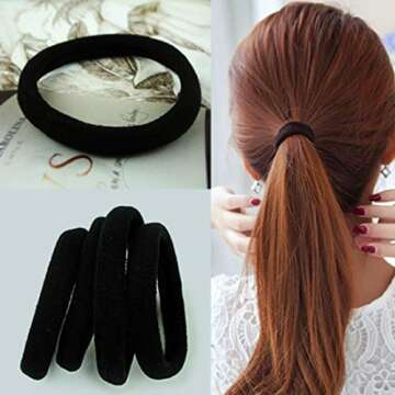 Hair Ties Seamless Hair Bands 4 mm Thick Black Ponytail Holders Hair Accessories No Crease Damage (Black20pcs)