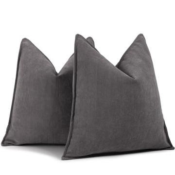 ZWJD Rustic Gray Pillow Covers 16x16 Set of 2 Chenille Throw Pillow Covers with Elegant Design Soft ...