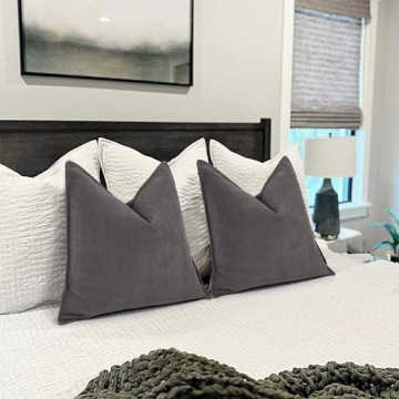 ZWJD Rustic Gray Chenille Pillow Covers – Set of 2 Decorative Accents