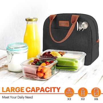 Lunch Bag for Women & Men Adult Insulated Lunch Box, Small Leakproof Cooler Food Lunch Containers Reusable High Capacity Lunch Tote Bags for Work, Travel, Outdoor (Dark Black)