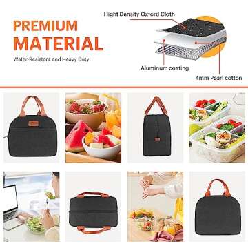 Lunch Bag for Women & Men Adult Insulated Lunch Box, Small Leakproof Cooler Food Lunch Containers Reusable High Capacity Lunch Tote Bags for Work, Travel, Outdoor (Dark Black)