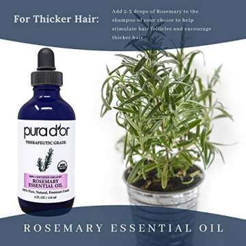 PURA D'OR Organic Rosemary Essential Oil 4oz Quality Therapeutics