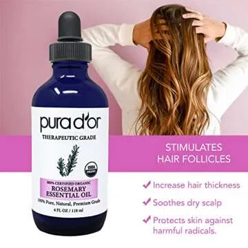 PURA D'OR Organic Rosemary Essential Oil 4oz Quality Therapeutics