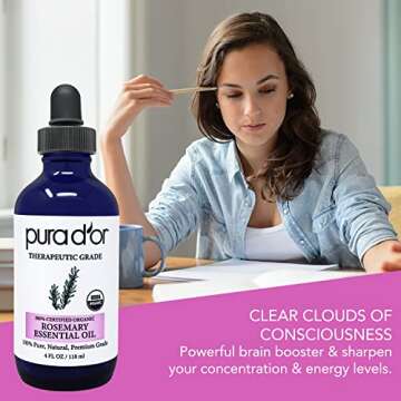 PURA D'OR Organic Rosemary Essential Oil 4oz Quality Therapeutics