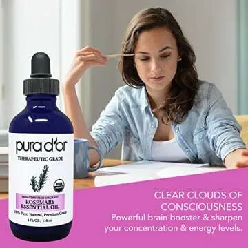 PURA D'OR Organic Rosemary Essential Oil 4oz Quality Therapeutics