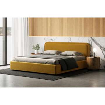 Stylish Omax Chloe Mustard Boucle Platform Bed Frame