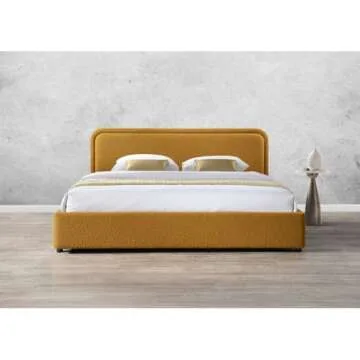 Stylish Omax Chloe Mustard Boucle Platform Bed Frame