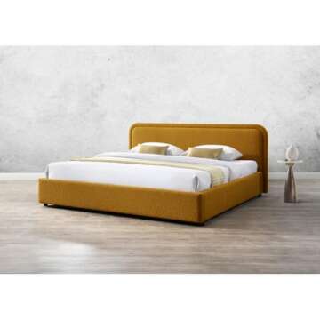 Stylish Omax Chloe Mustard Boucle Platform Bed Frame