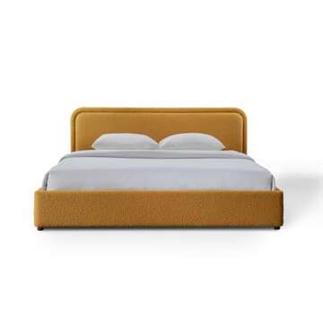 Stylish Omax Chloe Mustard Boucle Platform Bed Frame
