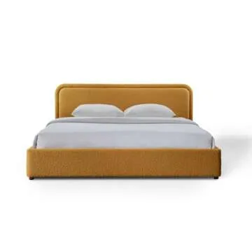 Stylish Omax Chloe Mustard Boucle Platform Bed Frame