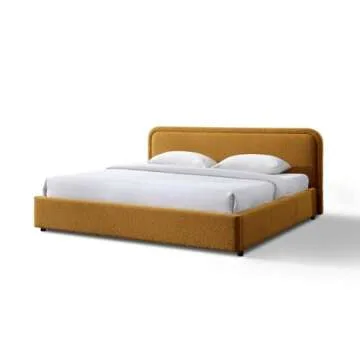 Stylish Omax Chloe Mustard Boucle Platform Bed Frame