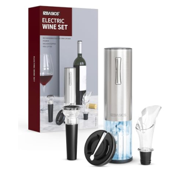 EZBASICS Electric Wine Opener, Automatic Wine Bottle Opener Set with Foil Cutter Vacuum Stopper and ...
