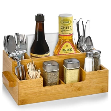Bamboo Utensil Holder Wooden Caddy Set, Silverware Flatware Beer Tray For Spoons Knives Forks Napkin...