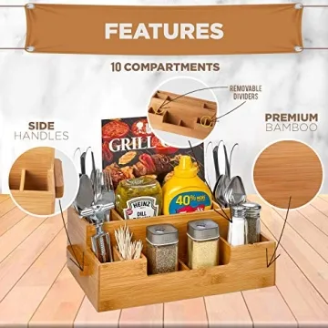 Bamboo Utensil Holder Caddy for Kitchen & Outdoors