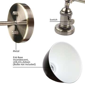 PERMO 6.3-Inch Black Metal Wall Sconce for Home Décor