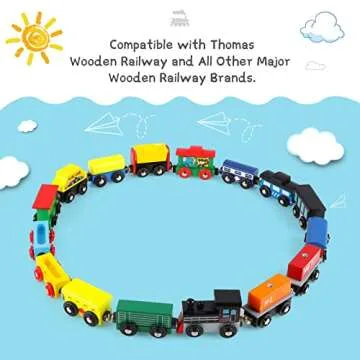 Wondertoys 16 Piece Magnetic Wooden Train Set for Toddlers - Includes Storage Bag and Track Accessories