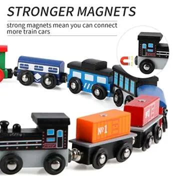 Wondertoys 16 Piece Magnetic Wooden Train Set for Toddlers - Includes Storage Bag and Track Accessories