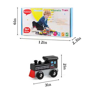 Wondertoys 16 Piece Magnetic Wooden Train Set for Toddlers - Includes Storage Bag and Track Accessories