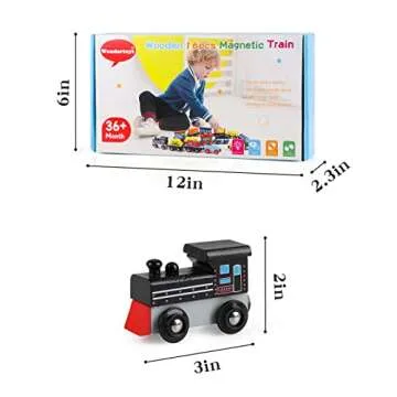 Wondertoys 16 Piece Magnetic Wooden Train Set for Toddlers - Includes Storage Bag and Track Accessories
