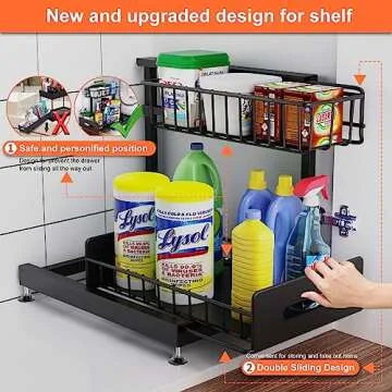 2 Pack Under Sink Organizers and Storage,Pull Out Cabinet Organizer,2-Tier Sliding Out Kitchen Baske...