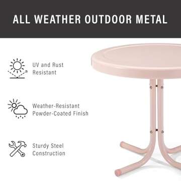 Crosley Furniture Griffith Weather Resistant Retro Metal Outdoor Side Table for Patio, Deck, Porch, Pink