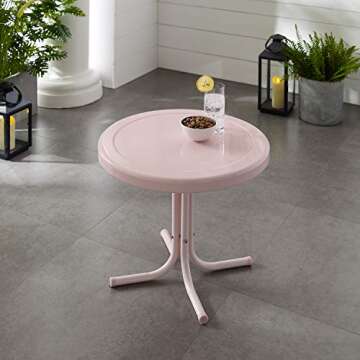 Crosley Furniture Griffith Weather Resistant Retro Metal Outdoor Side Table for Patio, Deck, Porch, Pink