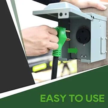 RVGUARD 30 Amp to 50 Amp RV Adapter Cord 12 Inch, NEMA TT-30P to NEMA 14-50R, Dogbone Electrical Converter with LED Power Indicator and Disconnect Handle, Green, ETL Listed