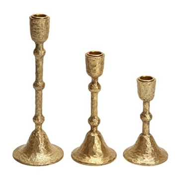 NIKKY HOME Gold Taper Candle Holders Set of 3, Vintage Decorative Resin Candlesticks Centerpieces De...