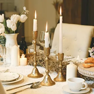 Elegant Gold Taper Candle Holders Set of 3 for Home Decor