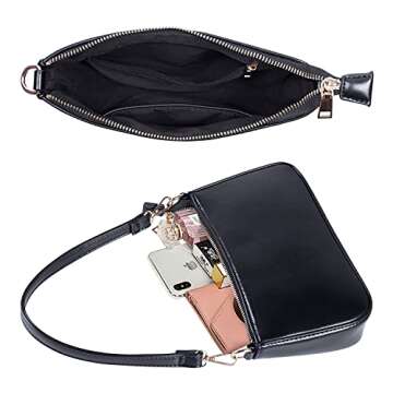 Apperloth Small Shoulder Bag with Zipper Closure Retro Classic Clutch Croc Tote HandBags for Women (Style 2 Black)