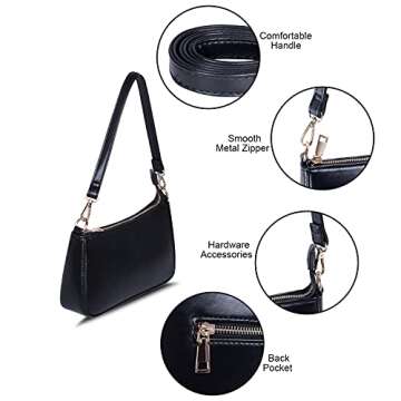 Apperloth Small Shoulder Bag with Zipper Closure Retro Classic Clutch Croc Tote HandBags for Women (Style 2 Black)