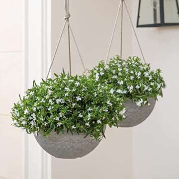 LA JOLIE MUSE Hanging Planter Flower Plant Pots - 10 Inch Indoor Outdoor Balcony Patio Hanging Basket Set of 2, Marble Pattern