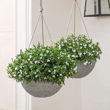 LA JOLIE MUSE Hanging Planter Flower Plant Pots - 10 Inch Indoor Outdoor Balcony Patio Hanging Basket Set of 2, Marble Pattern