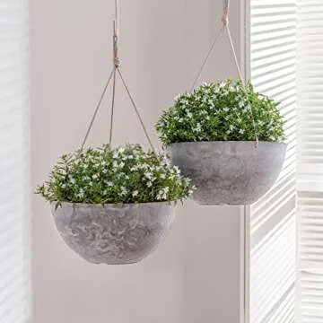 LA JOLIE MUSE Hanging Planter Flower Plant Pots - 10 Inch Indoor Outdoor Balcony Patio Hanging Basket Set of 2, Marble Pattern