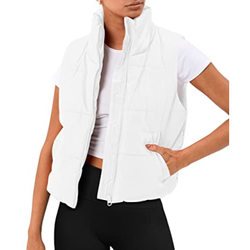AUTOMET Puffer Vest Women Sleeveless Winter Cropped Outerwear Warm Puffer Lightweight Stand-up Colla...