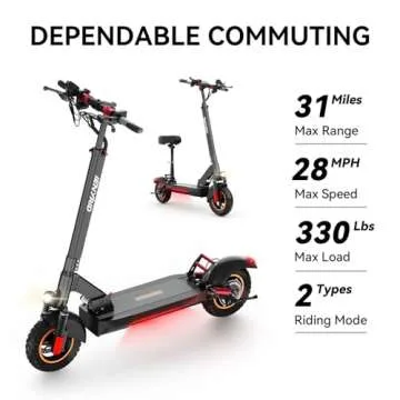 iENYRID 800W Electric Scooter for Adults, Electric Scooter with Seat, 10" Pneumatic Tires, 28 Mph Max Speed & 31 Miles Max Range(iE-M4)