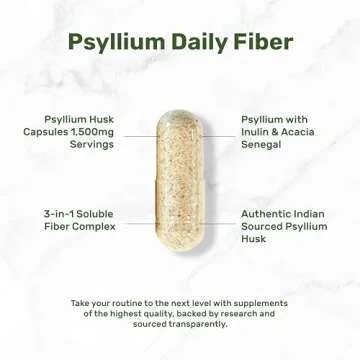 Psyllium Husk 1500mg Per Serving, 300 Capsules – 3 in 1 Fiber Supplement with Inulin & Acacia Complex – Natural Soluble Fiber, Supports Digestive Health – Plant Based, Non-GMO