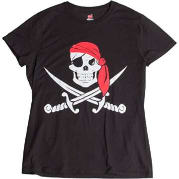 Ann Arbor T-shirt Co. Jolly Roger Pirate Flag | Skull & Crossbones Caribbean Cruise Costume Ladies' Tee-M