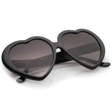 zeroUV Oversized Heart Shaped Sunglasses UV400 Cute Trendy Love Fashion Eyewear for Women 52mm (Black)