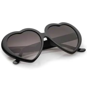 zeroUV Oversized Heart Shaped Sunglasses UV400 Cute Trendy Love Fashion Eyewear for Women 52mm (Black)