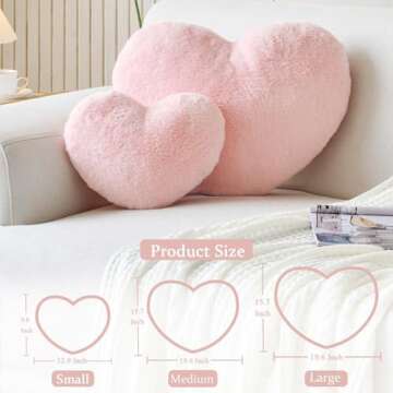 XVTRU Pink Heart Pillows, Cute Heart Decorative Pillow, Heart Shaped Throw Pillows for Bed, Faux Rabbit Fur Plush Hoom Decor Pillow Cushion for Chair Sofa Living Room (Mini 12.9" x 9.8")