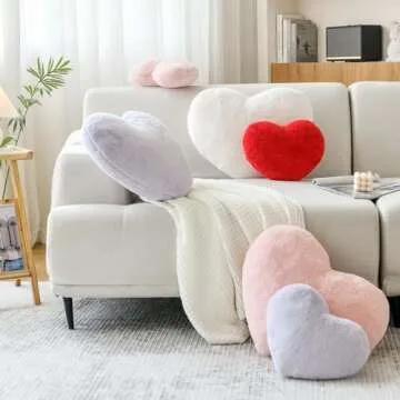 XVTRU Pink Heart Pillows, Cute Heart Decorative Pillow, Heart Shaped Throw Pillows for Bed, Faux Rabbit Fur Plush Hoom Decor Pillow Cushion for Chair Sofa Living Room (Mini 12.9" x 9.8")