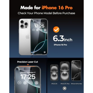 UNBREAKcable iPhone 16 Pro Screen Protector & Lens Protectors 4+2 Pack - Military-Grade, Bubble-Free...